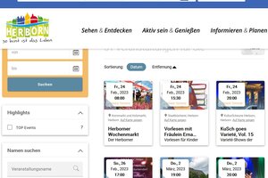 Sceenshot des Veranstaltungsportals im Internet.