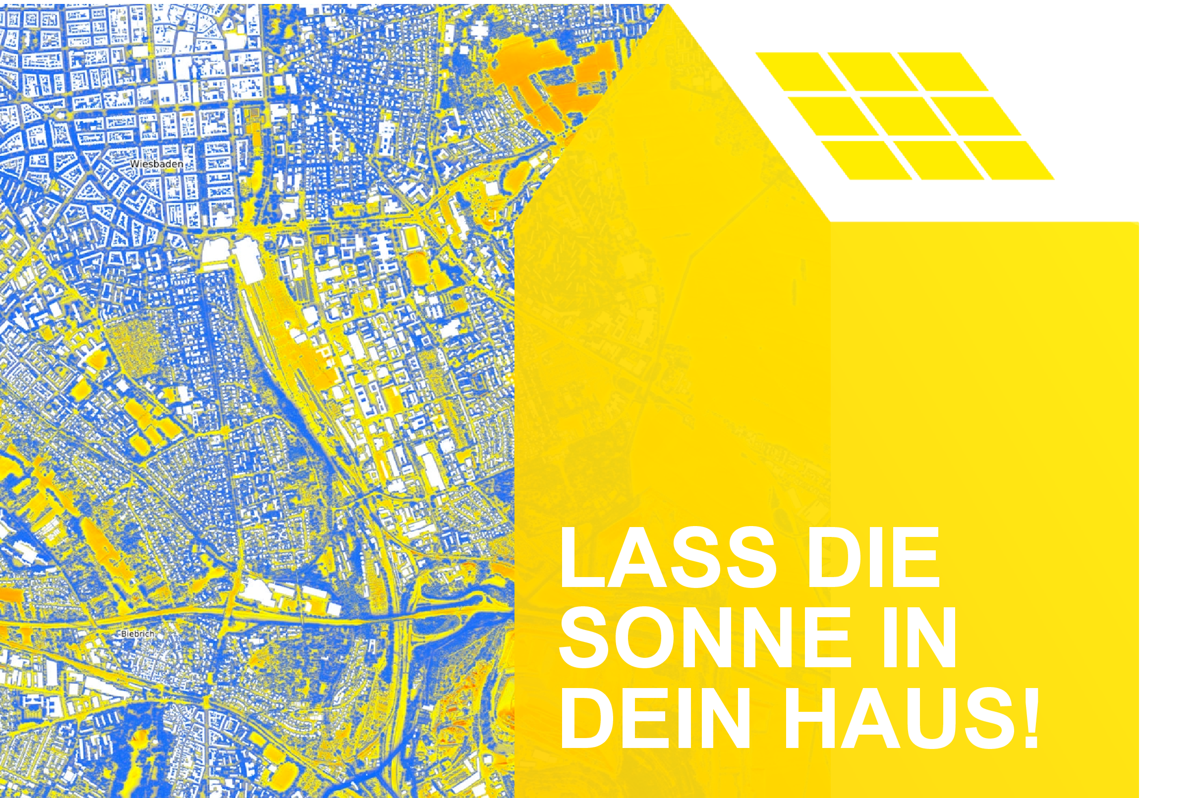 Luftbild des Solarkataster Hessen, Potenzial für Solaranlage auf Hausdächern wird dargestellt