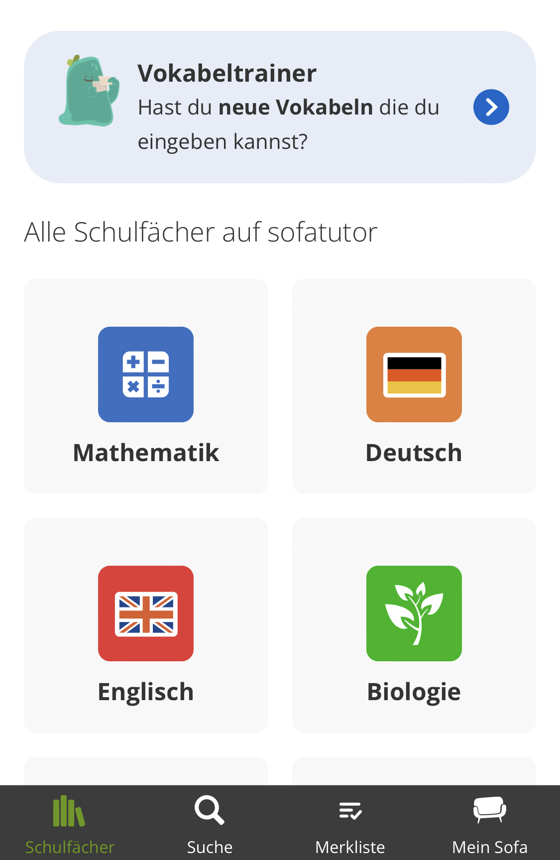 Ein Bildschirmbild vom Online-Angebot von Sofatutor.