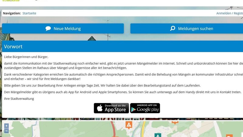 Screenshot/Bildschirmfoto Mängelmelder Herborn