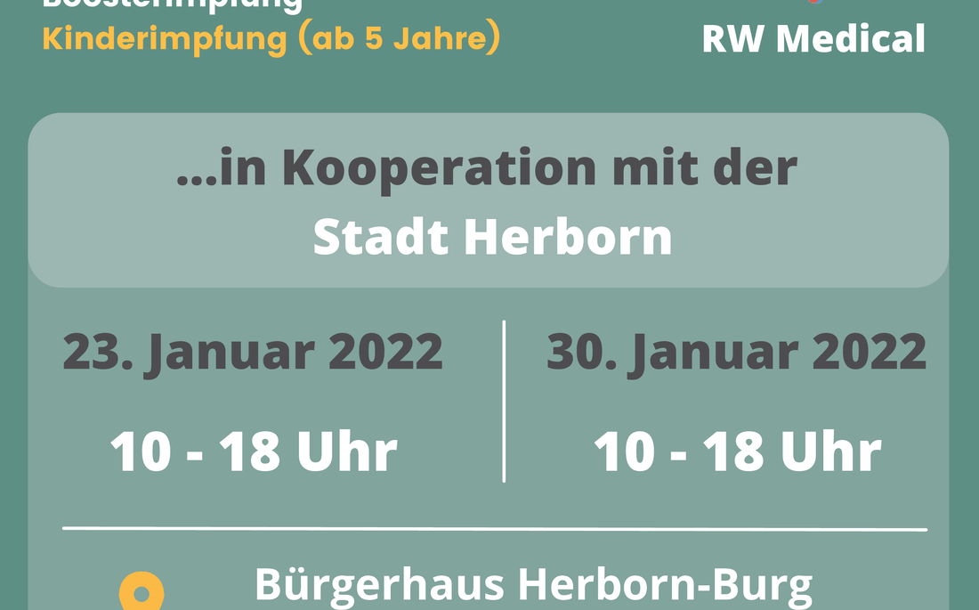 Plakat mit den Terminen für das Impfen am 23. und 30. Januar 2022 im Bürgerhaus Burg