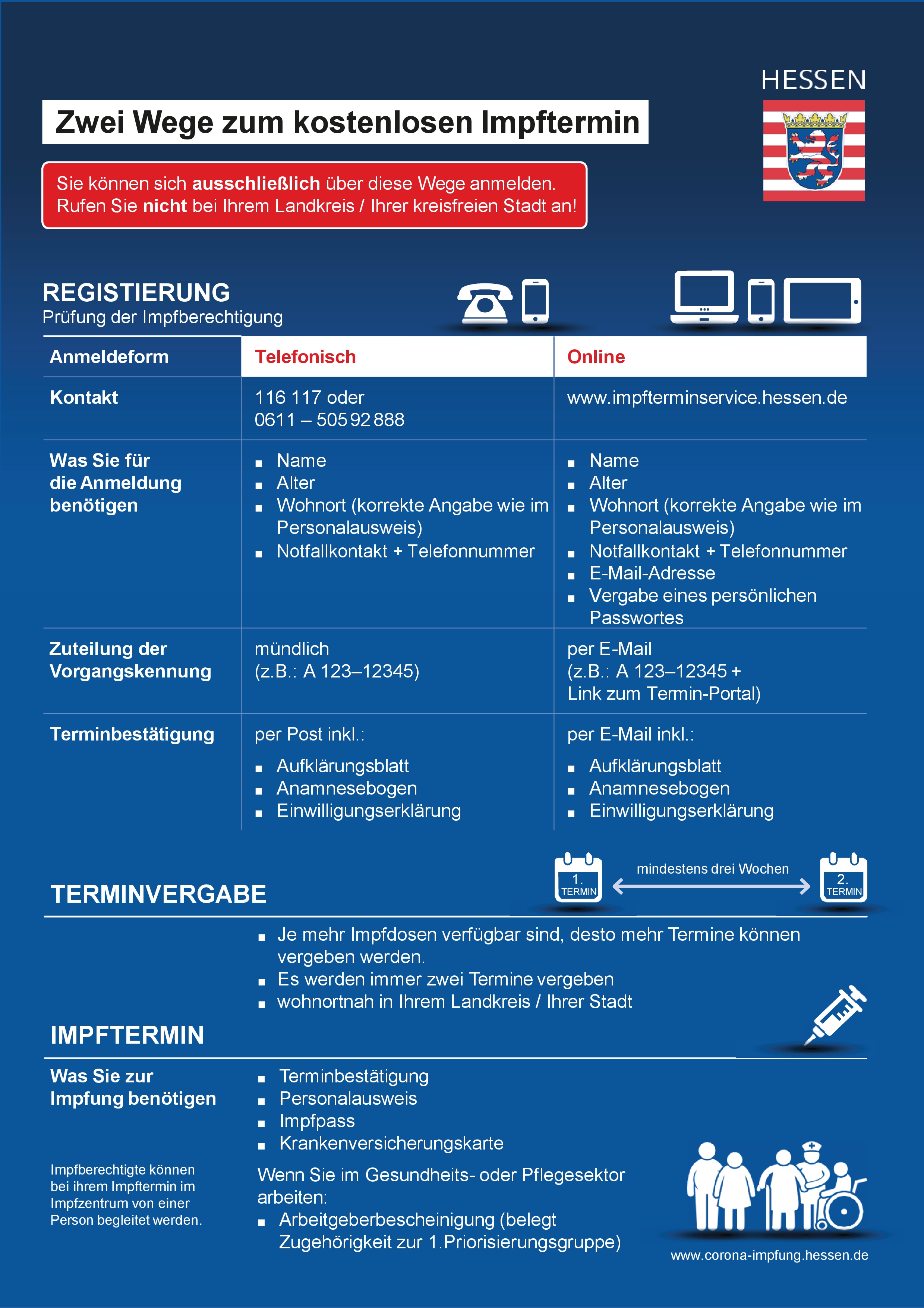 Infoblatt zur kostenlosen Impfterminvereinbarung.