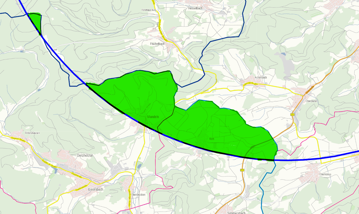 Übersichtskarte Vogelgrippe Überwachungszone nördlicher Lahn-Dill-Kreis; Durch den Ausbruch der Vogelgrippe in Bad Laasphe fallen auch Teile des Lahn-Dill-Kreises in die Überwachungszone