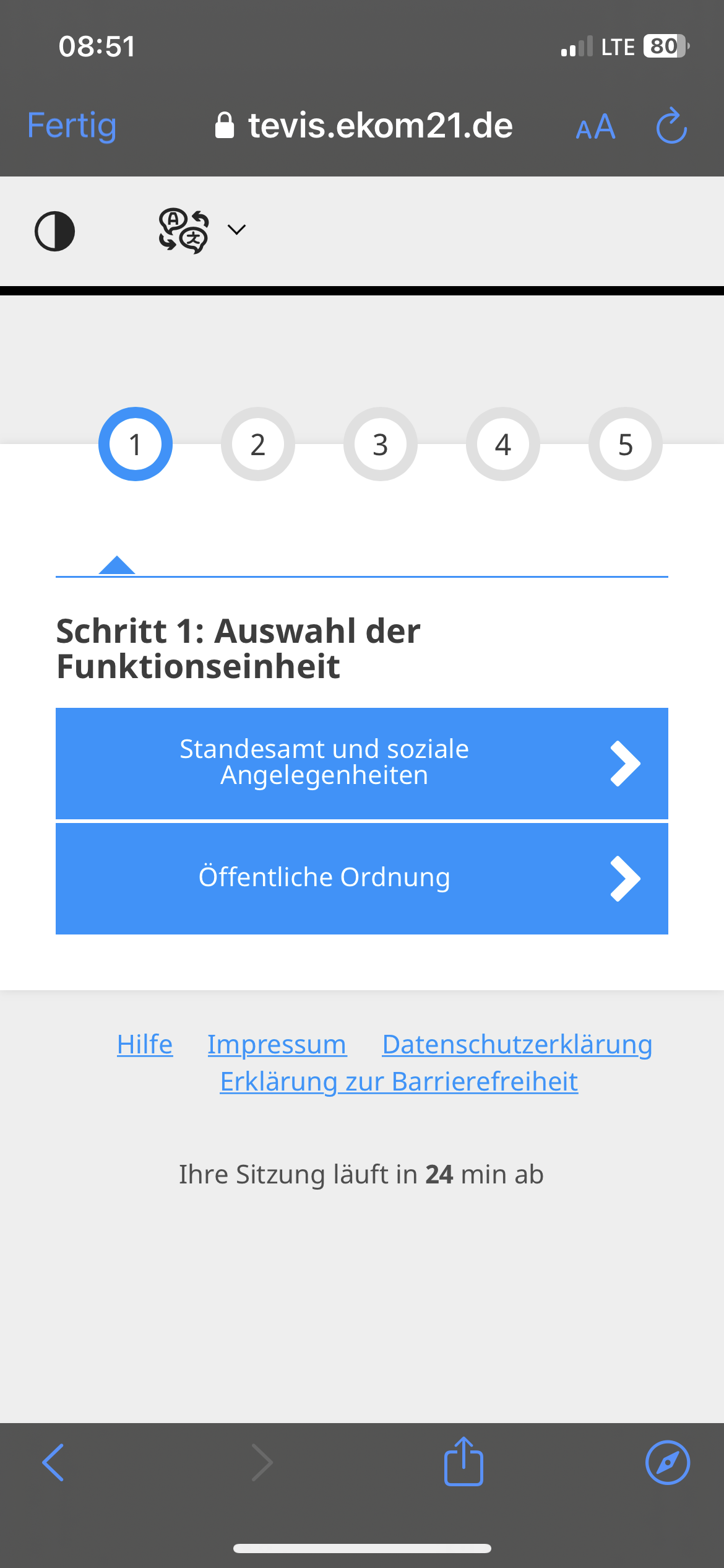 Beispielbild/Screenshot Online-Terminvereinbarung