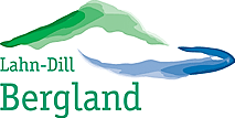 Logo des Naturpark Lahn-Dill Bergland, grüner Hügel und blauer Fluss